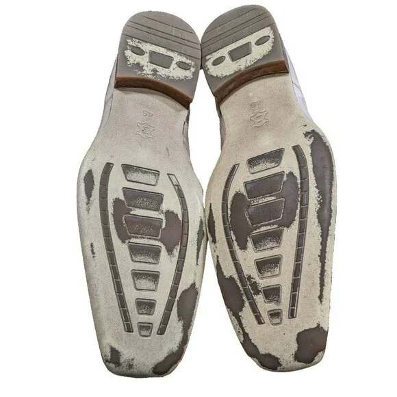 Mens Leather Shoes Size 12 Perforated Square Toe Dress Oxford Slip On Beige - Picture 10 of 10